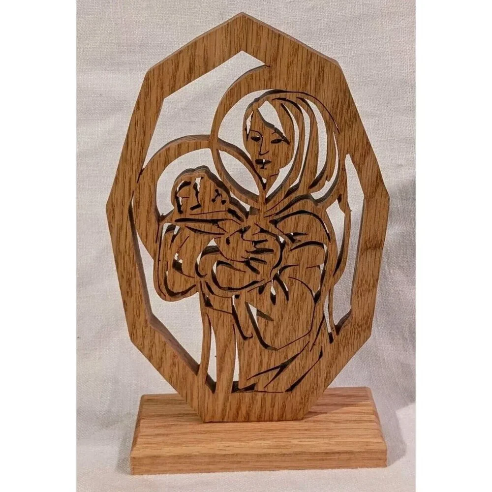 Mary & Jesus Wooden Laser Cut Mother Baby Madonna Cutout Decor Christmas 7.5